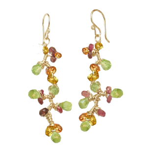 Gemstone Wrapped Branch Earrings – Peridot, Green Garnet, Amethyst, Tanzanite & Blue Topaz