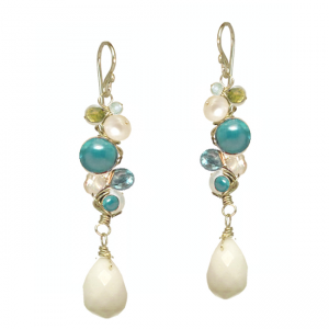 Gemstone Wrapped Branch Earrings – Peridot, Pearl, Apatite, Aquamarine, Turquoise & White Agate