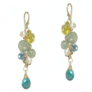 Gemstone Wrapped Branch Earrings – Peridot, Pearl, Apatite, Aquamarine & Turquoise