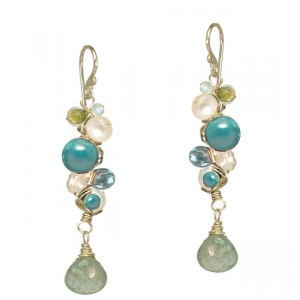 Gemstone Wrapped Branch Earrings – Peridot, Pearl, Apatite, Turquoise & Moss Aquamarine
