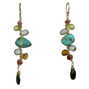 Handcrafted Wrapped Gemstone Branch Earrings – Ruby, Peridot, Apatite, Turquoise, Mandarin Garnet & Black Spinel