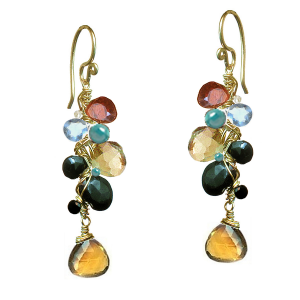 Handcrafted Wrapped Gemstone Branch Earrings – Pearl, Whiskey Quartz, Apatite, Citrine, Turquoise, Black Spinel & Smoky Quartz