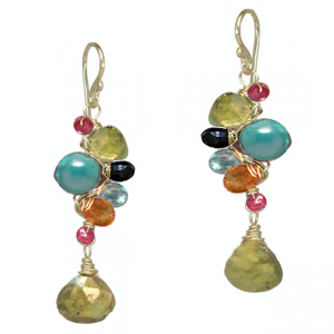 Handcrafted Wrapped Gemstone Branch Earrings – Ruby, Peridot, Pearl, Apatite, Turquoise, Mandarin Garnet & Vessonite