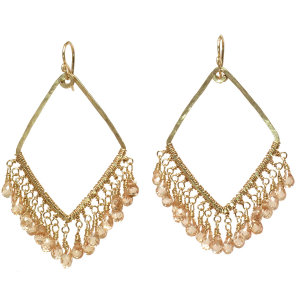 Hammered Drop Hoop Champagne CZ Earrings