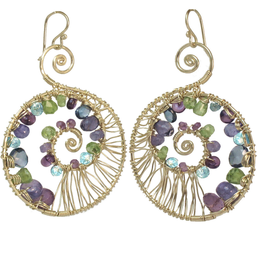 Hammered Swirl Drop Earrings – Peridot, Amethyst, Tanzanite & Topaz Dangles - ClickThatClicks 