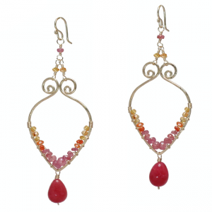 Hammered Drop Earrings – Orange Sapphire, Carnelian, Pink & Red Ruby Dangles - ClickThatClicks 