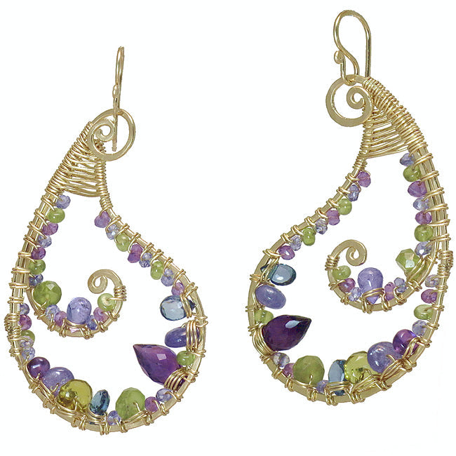 Hammered Paisley Drop Earrings – Peridot, Topaz, Tanzanite, Vessonite & Amethyst Dangles - ClickThatClicks 