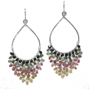 Hammered Marquise Earrings with Mixed Tourmaline – 2" Luxury Artisan Jewelry