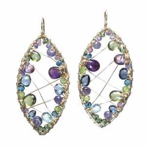 Hammered Marquise Earrings with Vessonite, Amethyst, Topaz & Peridot – 2" Luxury Gemstone Jewelry