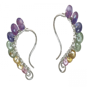 Hammered Swirl Earrings with Amethyst, Tanzanite, Peridot, Mandarin Garnet & Pink Ruby – 1.5" Luxury Gemstone Jewelry