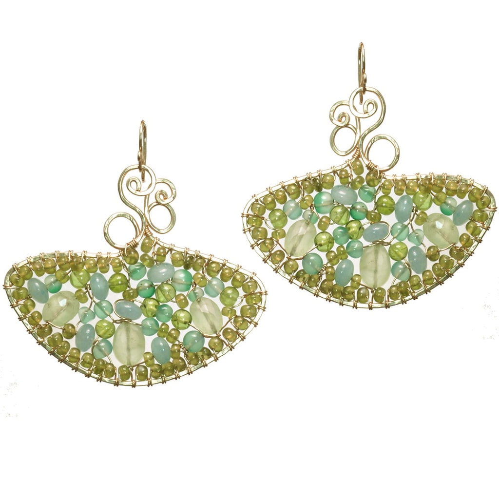 Hammered Drop Earrings with Vessonite, Apatite, Aquamarine, Prehnite & Peridot – 2" Luxury Gemstone Jewelry