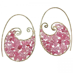 Hammered Swirl Earrings with Pink Ruby – 1.75" Luxury Artisan Jewelry