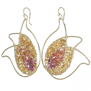 Hammered Lotus Flower Earrings with Pink Ruby, Orange Sapphire & Mandarin Garnet – 1.75" Luxury Gemstone Jewelry