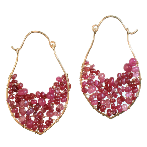 Pink Ruby Drop Hoop Earrings – 2-1/4" Long