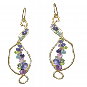 Hammered Drop Peridot, Amethyst & London Blue Quartz Earrings