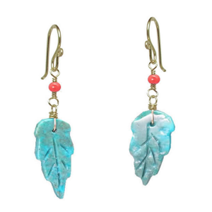 Red Coral & Turquoise Leaf Drop Earrings