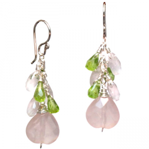 Peridot, Rose Quartz & Rose Chalcedony Earrings