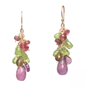 Pink Ruby, Citrine, Peridot & Amethyst Cluster Earrings