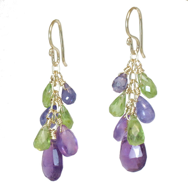 eridot, Iolite, Tanzanite & Amethyst Earrings