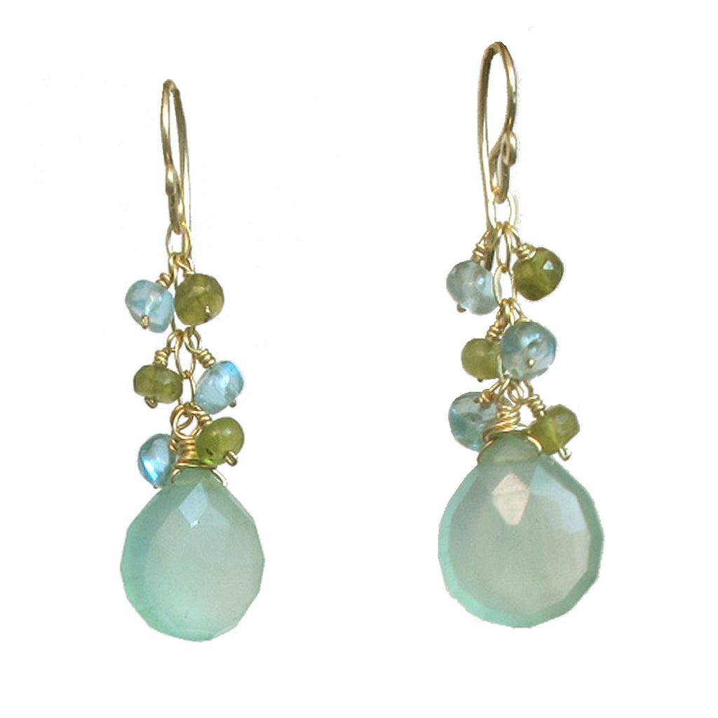 Peridot, Apatite & Sea Blue Chalcedony Earrings