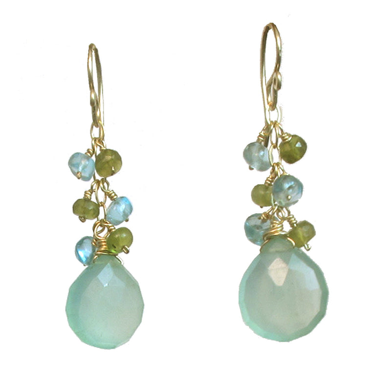 Peridot, Apatite & Sea Blue Chalcedony Earrings