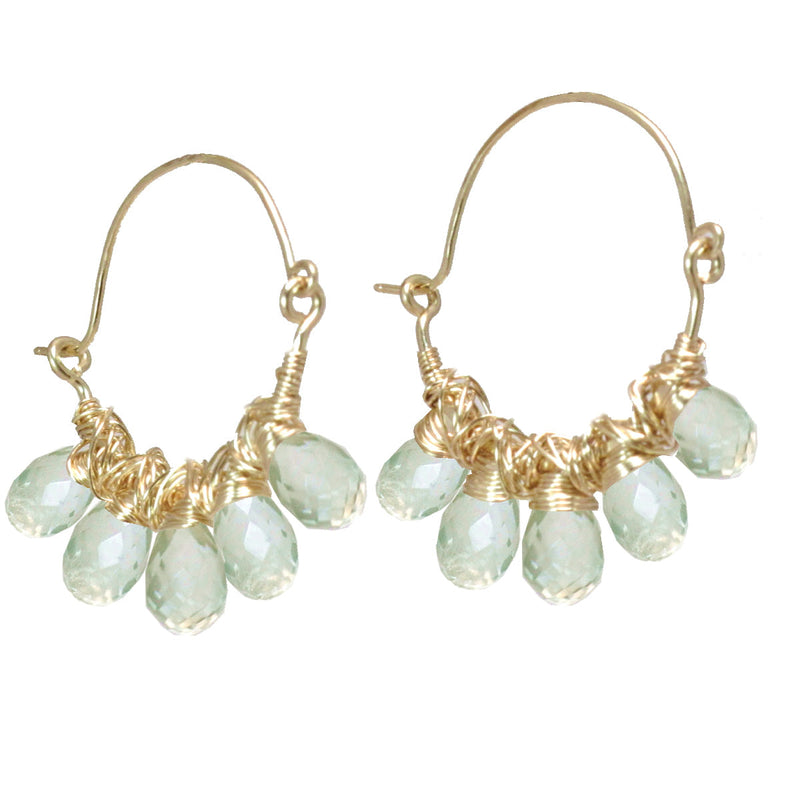 Hammered Hoop Earrings with Green Amethyst