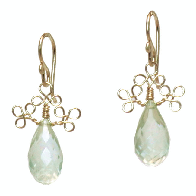Green Amethyst Earrings with Filigree Wire