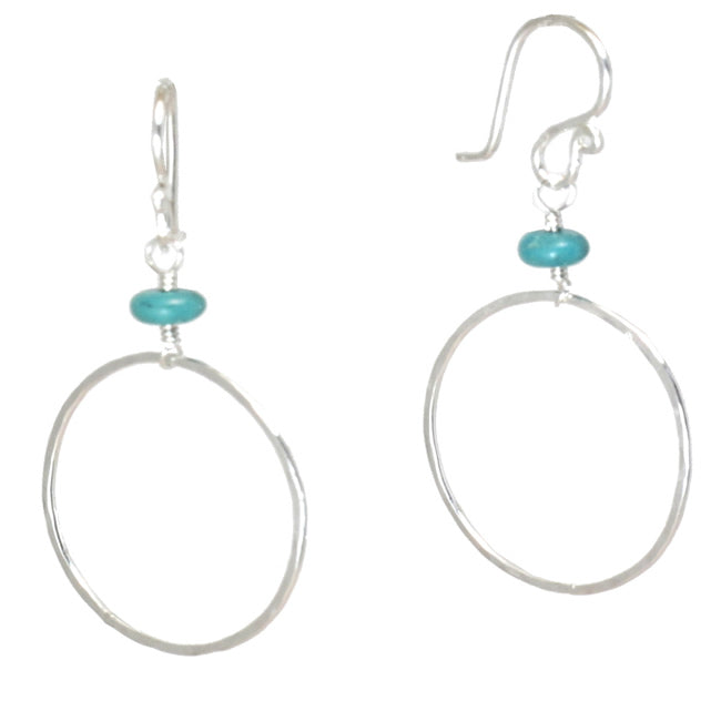 Hammered Circle Earrings with Turquoise