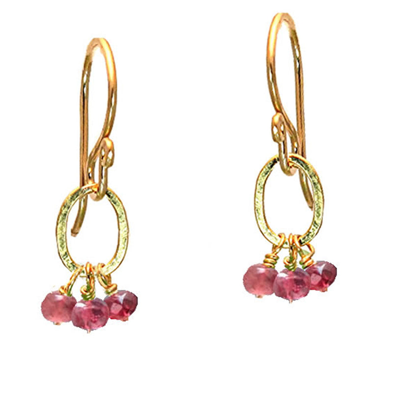 Hammered Circle Earrings with Ruby