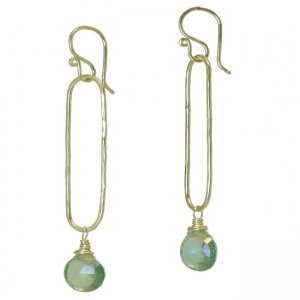 Hammered Oval Earrings with Green Apatite