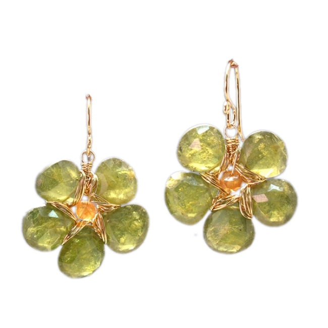Idocrase Flower Earrings – Handcrafted Gemstone Design