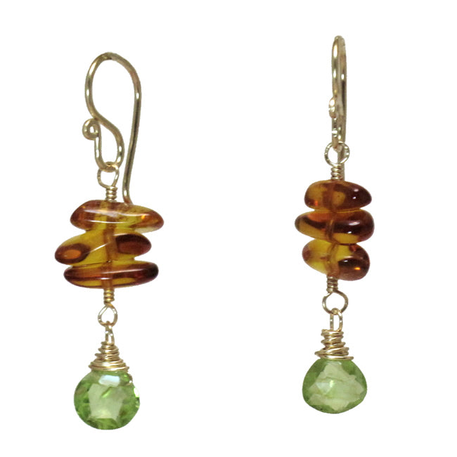Amber & Idocrase Drop Earrings – Handcrafted Gemstone Design