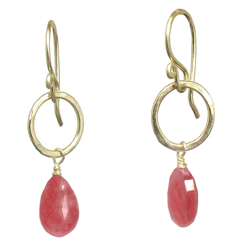 Pink Tourmaline Earrings – Hammered Circle Drop Design