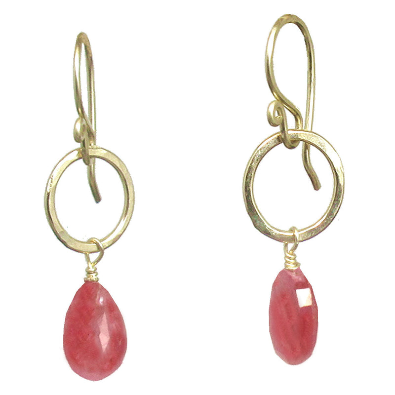 Pink Tourmaline Earrings – Hammered Circle Drop Design