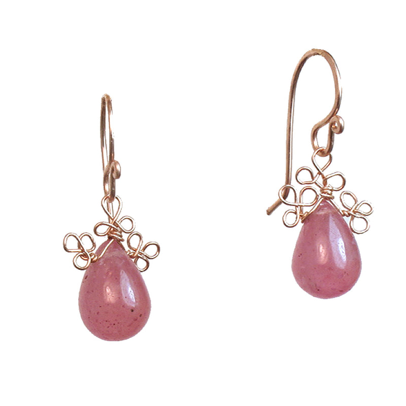 Pink Ruby Earrings with Filigree Wire