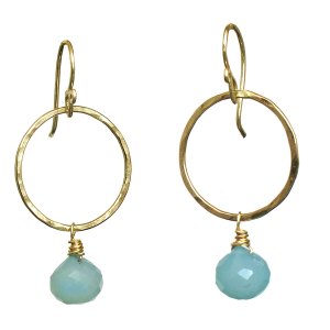 Hammered Circle Earrings with Sea Blue Chalcedony