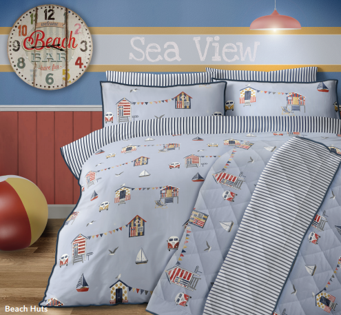 200TC Beach Huts Duvet Set & Bedspread - ClickThatClicks 